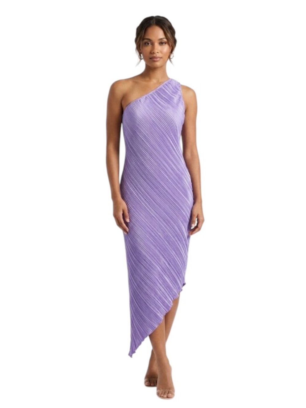 Kirious One Shoulder Sleeveless Wave Textured Asymmetical Hem Midi Length Dress